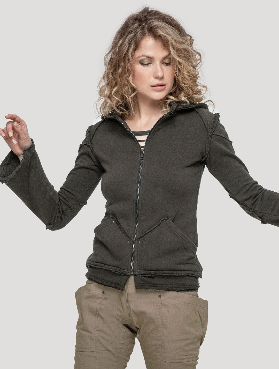 Olive green 'Armour' 100% Cotton Hoodie Jacket - Psylo Fashion