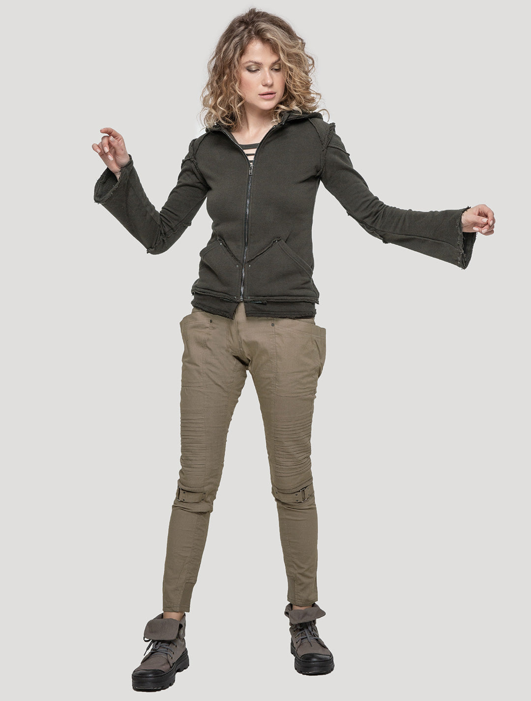 Olive green 'Armour' 100% Cotton Hoodie Jacket - Psylo Fashion