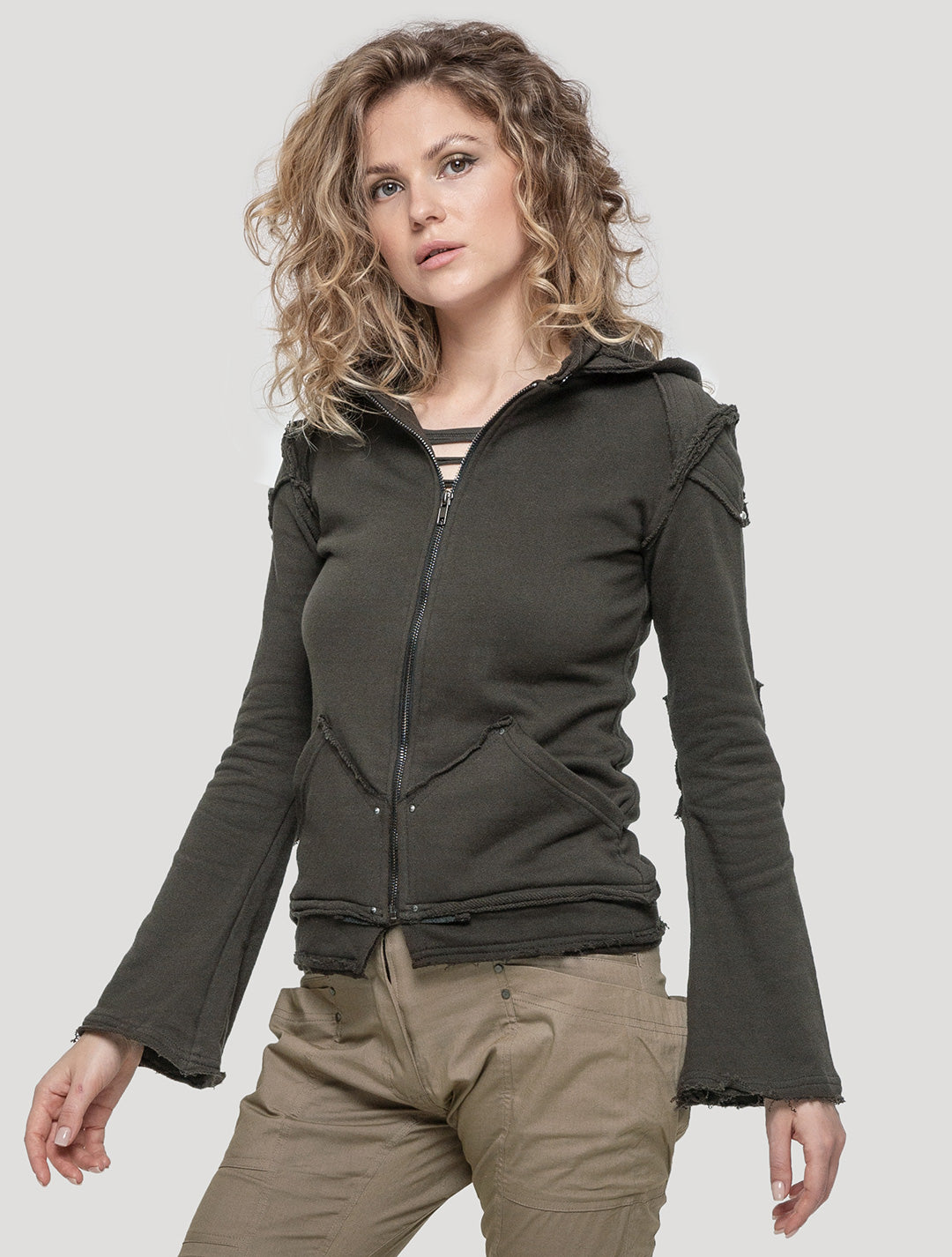 Olive green 'Armour' 100% Cotton Hoodie Jacket - Psylo Fashion