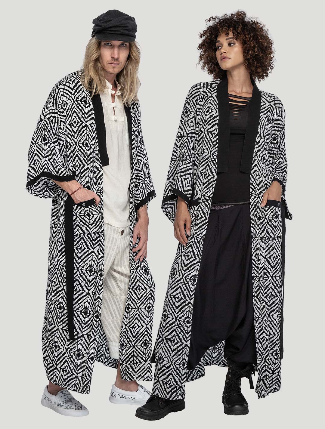 White/Lombok 'Kinship' Long Kimono - Psylo Fashion