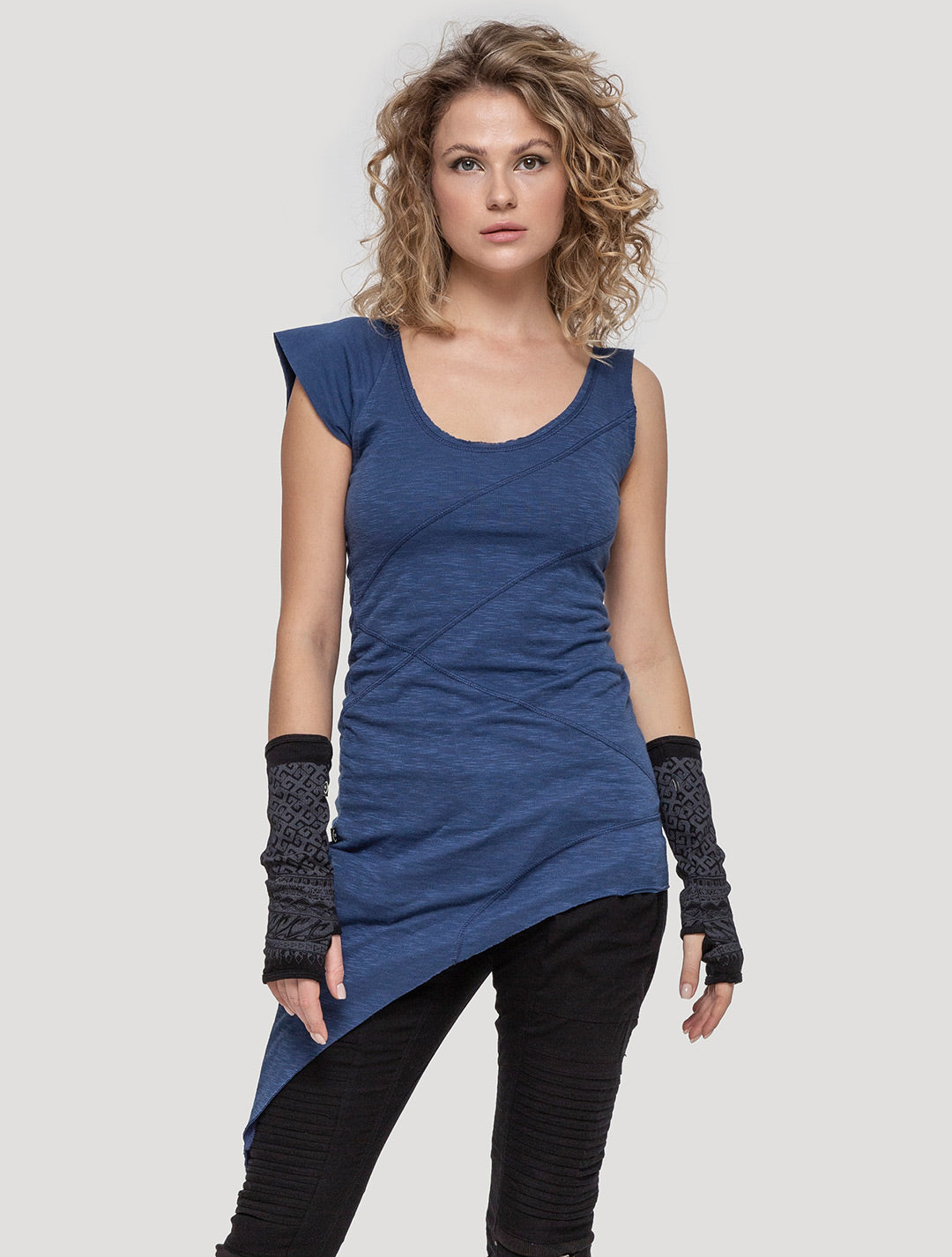 Blue Eka Zip Asymmetrical Tunic - Psylo Fashion