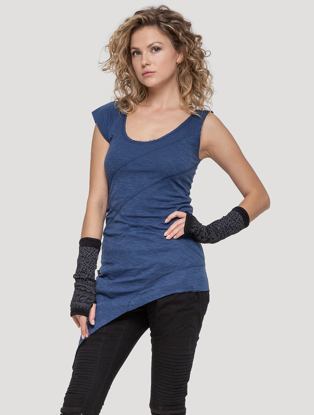 Blue Eka Zip Asymmetrical Tunic - Psylo Fashion