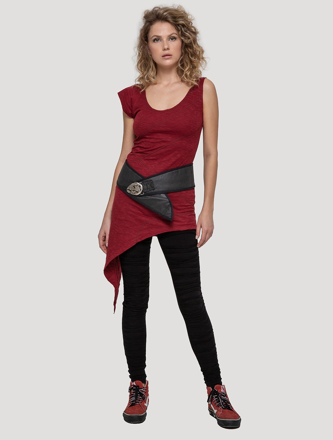 Red Eka Zip Asymmetrical Tunic - Psylo Fashion