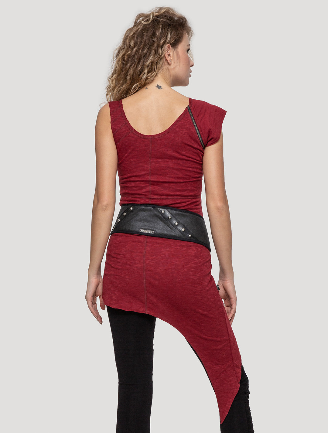 Red Eka Zip Asymmetrical Tunic - Psylo Fashion