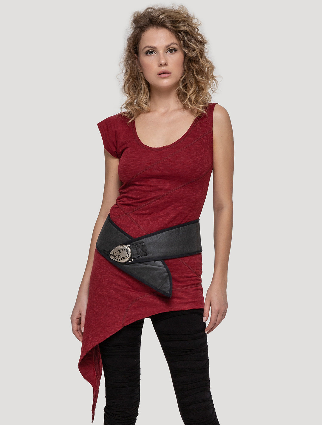Red Eka Zip Asymmetrical Tunic - Psylo Fashion