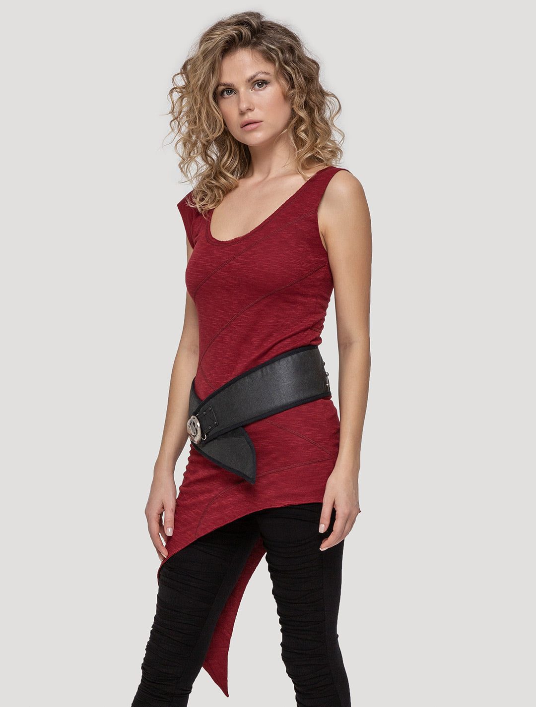 Red Eka Zip Asymmetrical Tunic - Psylo Fashion