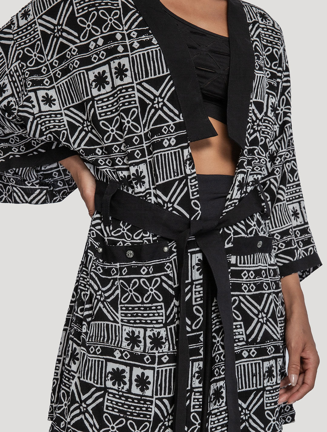 White/Java 'Kinship' Short Kimono - Psylo Fashion