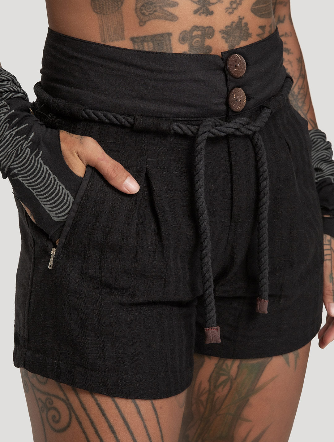 Black 'Hera' Linen Shorts | Boho Shorts by Psylo