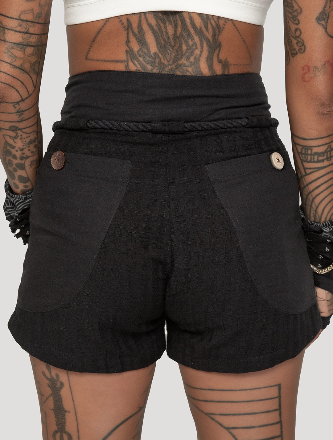 Black 'Hera' Linen Shorts | Boho Shorts by Psylo
