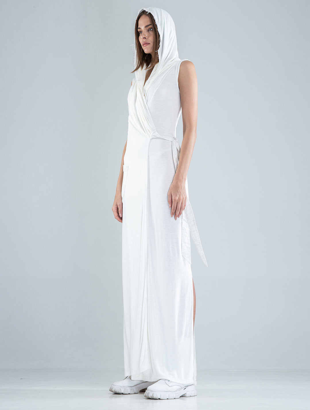 White 'Sorcerer' Hooded Maxi Dress - Psylo Fashion