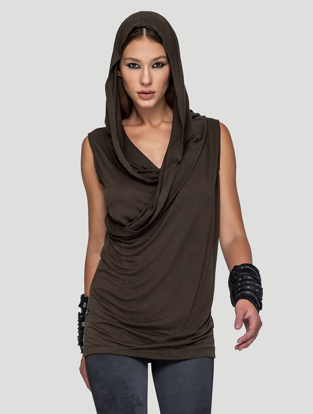 Olive Green Kuan Unisex Hooded Wrap Top - Psylo Fashion