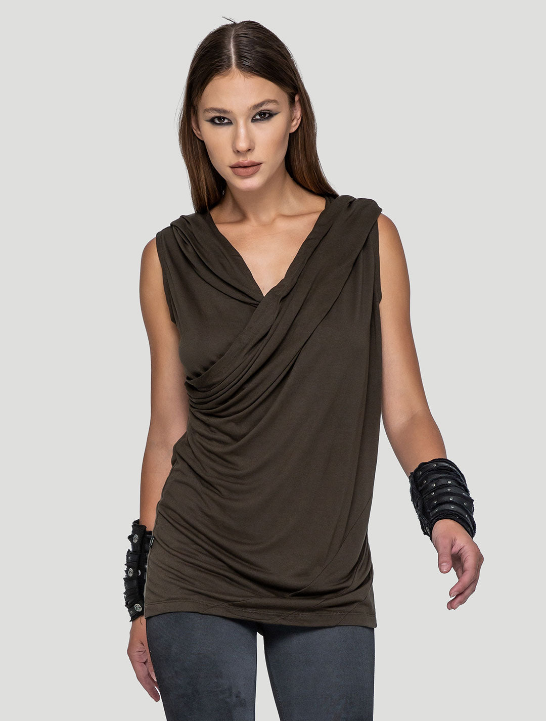 Olive Green Kuan Unisex Hooded Wrap Top - Psylo Fashion