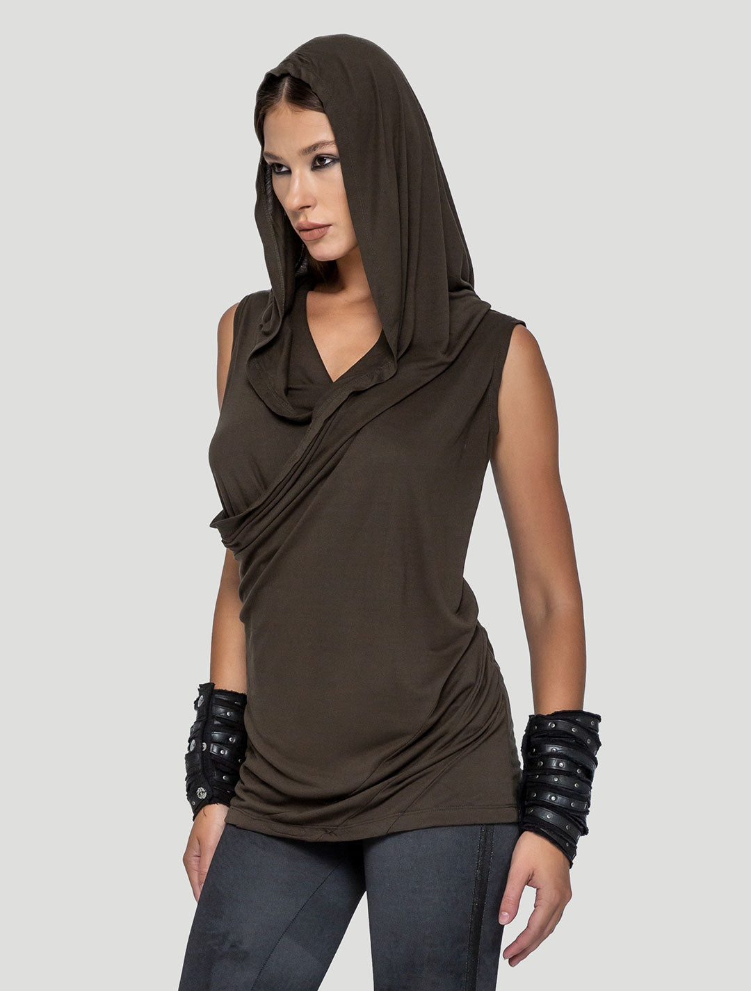 Olive Green Kuan Unisex Hooded Wrap Top - Psylo Fashion