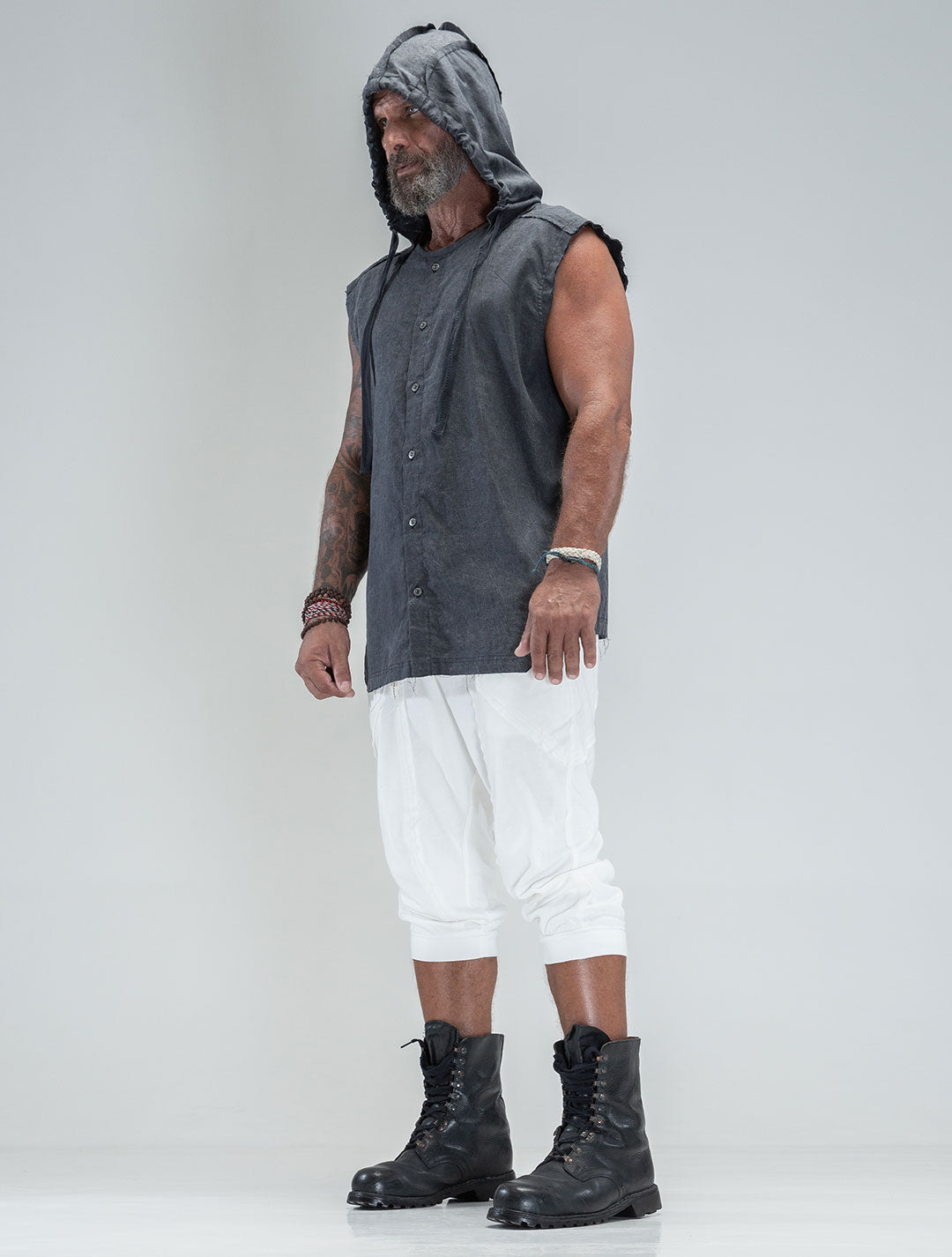 'Lynx' Hooded Sleeveless Buttoned Shirt - Psylo Fashion