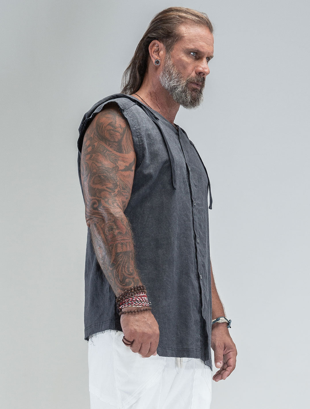 'Lynx' Hooded Sleeveless Buttoned Shirt - Psylo Fashion