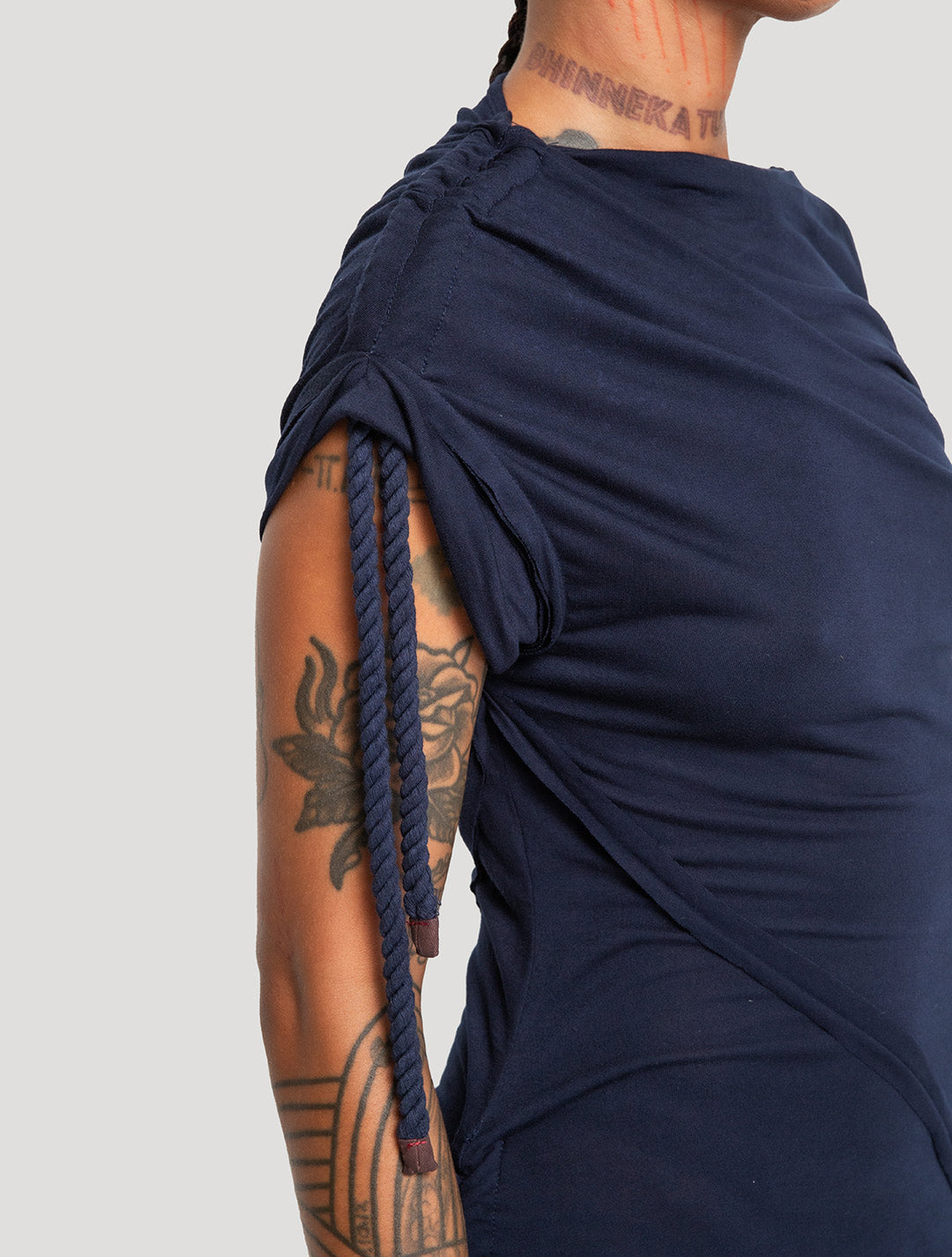 Dark Navy 'Medusa' 100% Bamboo Asymmetric Mini Dress - Psylo Fashion