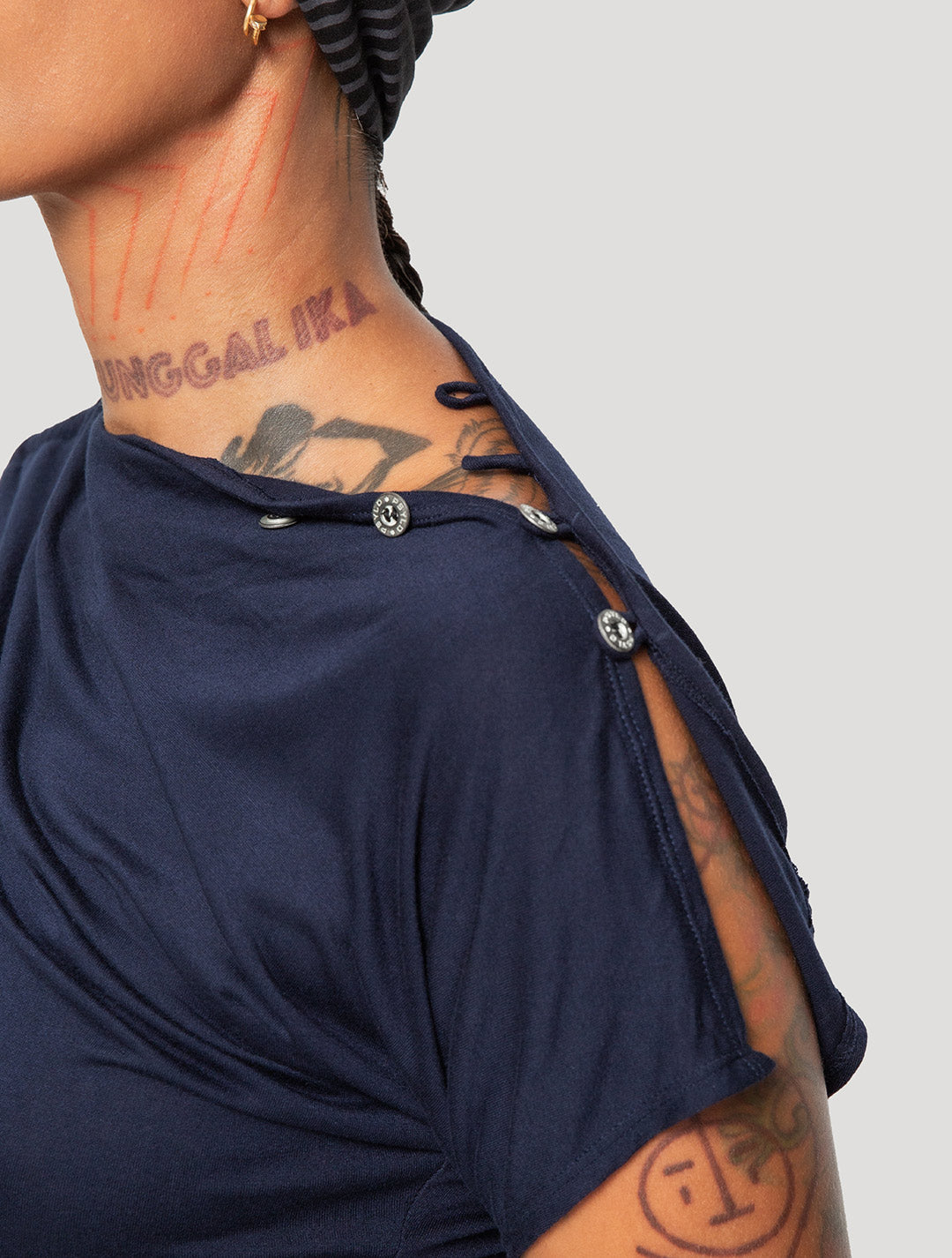 Dark Navy 'Medusa' 100% Bamboo Asymmetric Mini Dress - Psylo Fashion