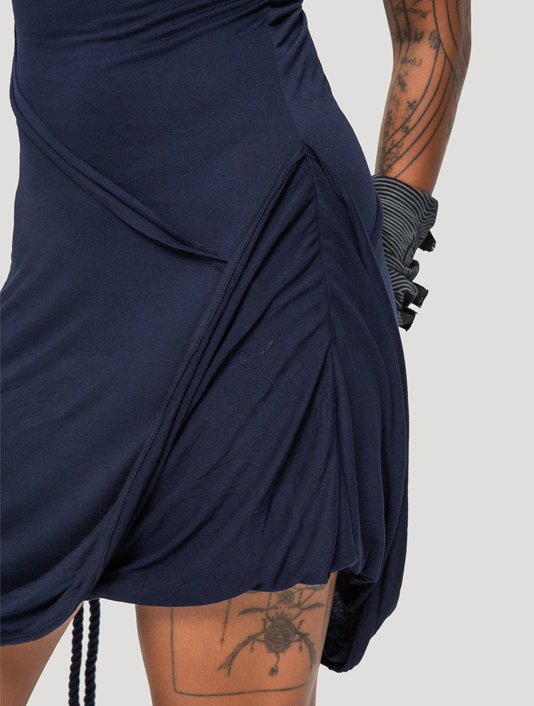 Dark Navy 'Medusa' 100% Bamboo Asymmetric Mini Dress - Psylo Fashion