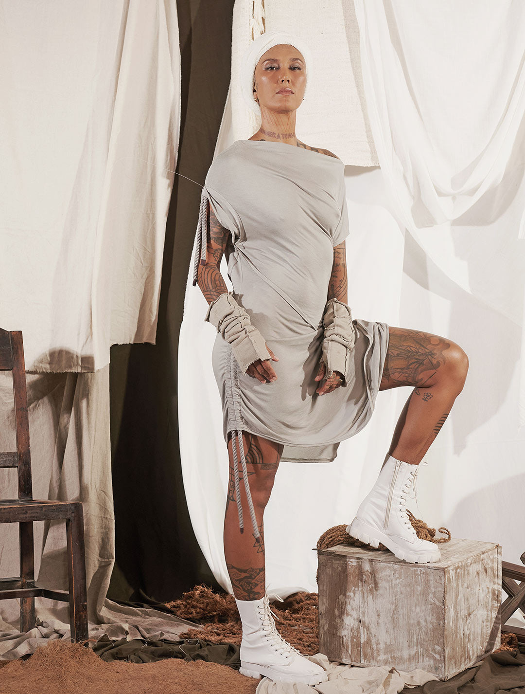 Concrete 'Medusa' 100% Bamboo Asymmetric Mini Dress - Psylo Fashion