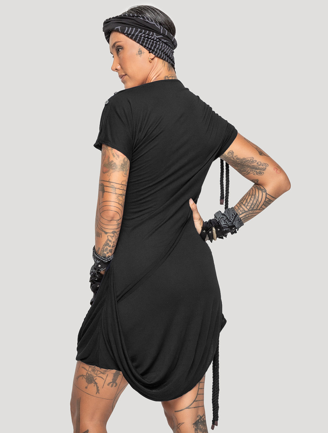 Black 'Medusa' 100% Bamboo Asymmetric Mini Dress - Psylo Fashion