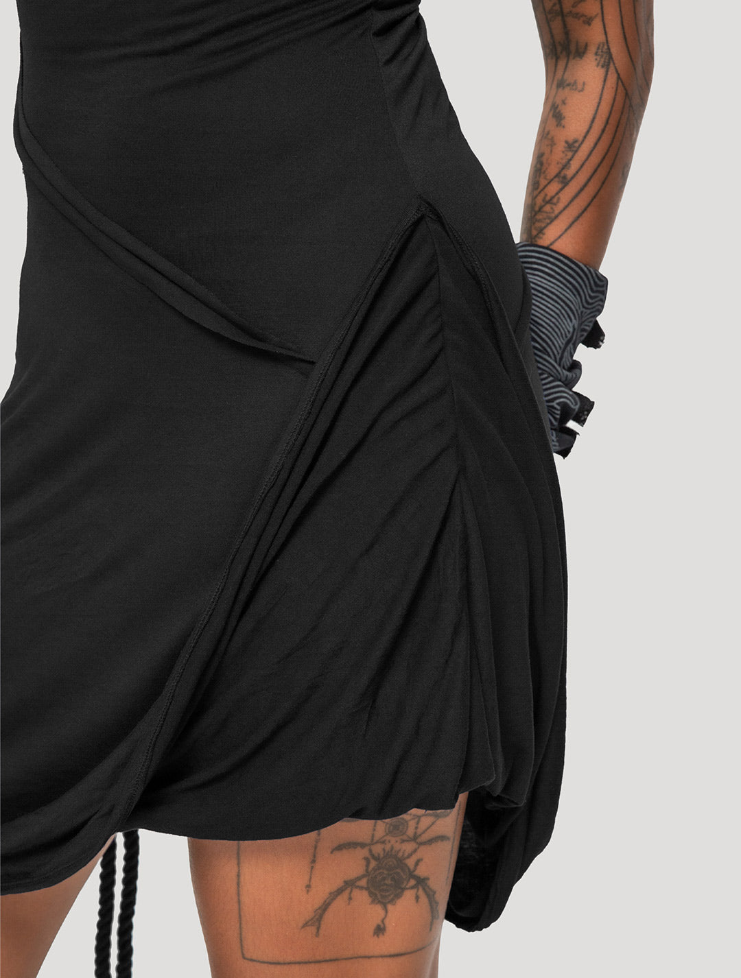 Black 'Medusa' 100% Bamboo Asymmetric Mini Dress - Psylo Fashion