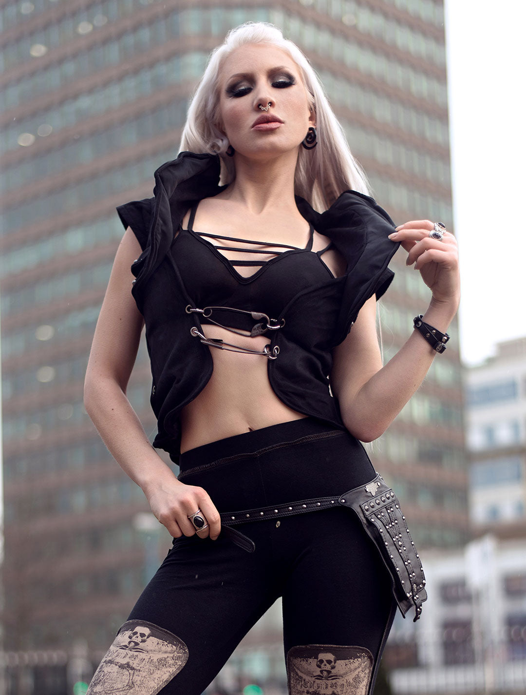 Black Metal Jacket - Psylo Fashion Metal Sleeveless Jacket | Edgy Vest
