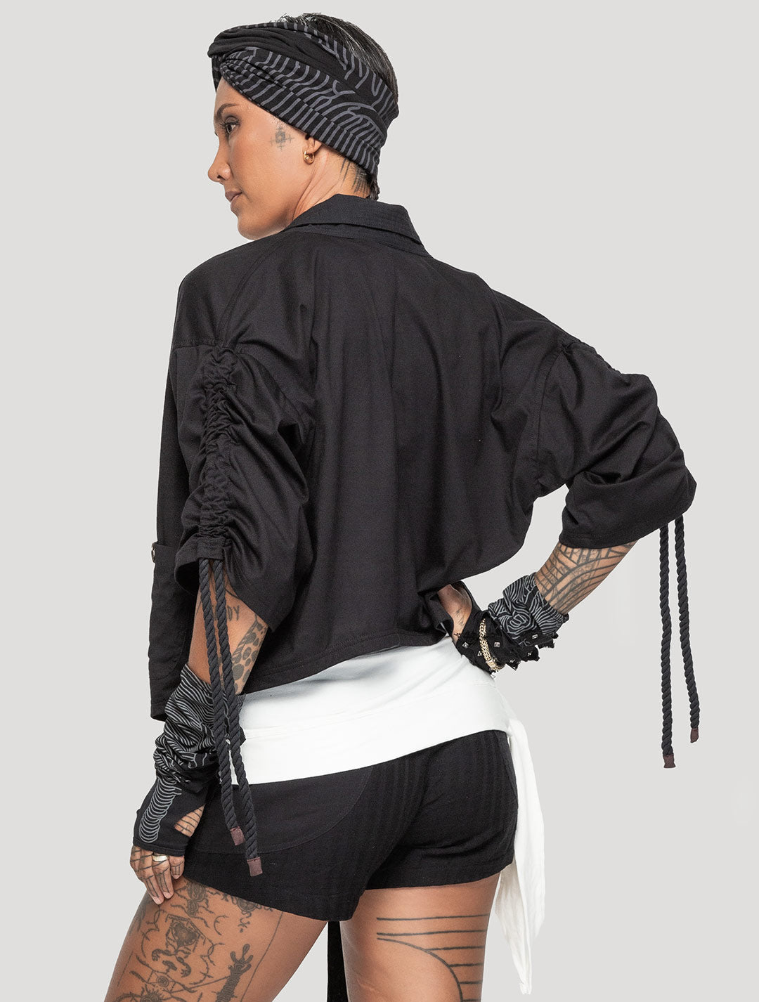 Black Organic Cotton & Linen 'Medusa' Kimono - Psylo Fashion