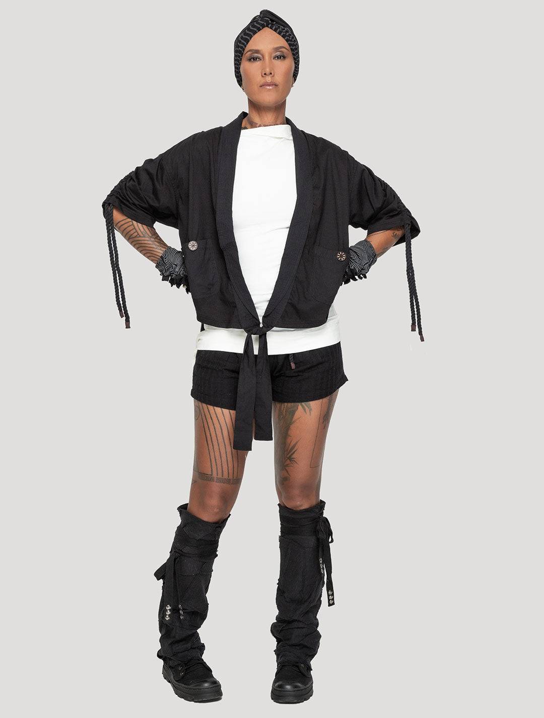 Black Organic Cotton & Linen 'Medusa' Kimono - Psylo Fashion