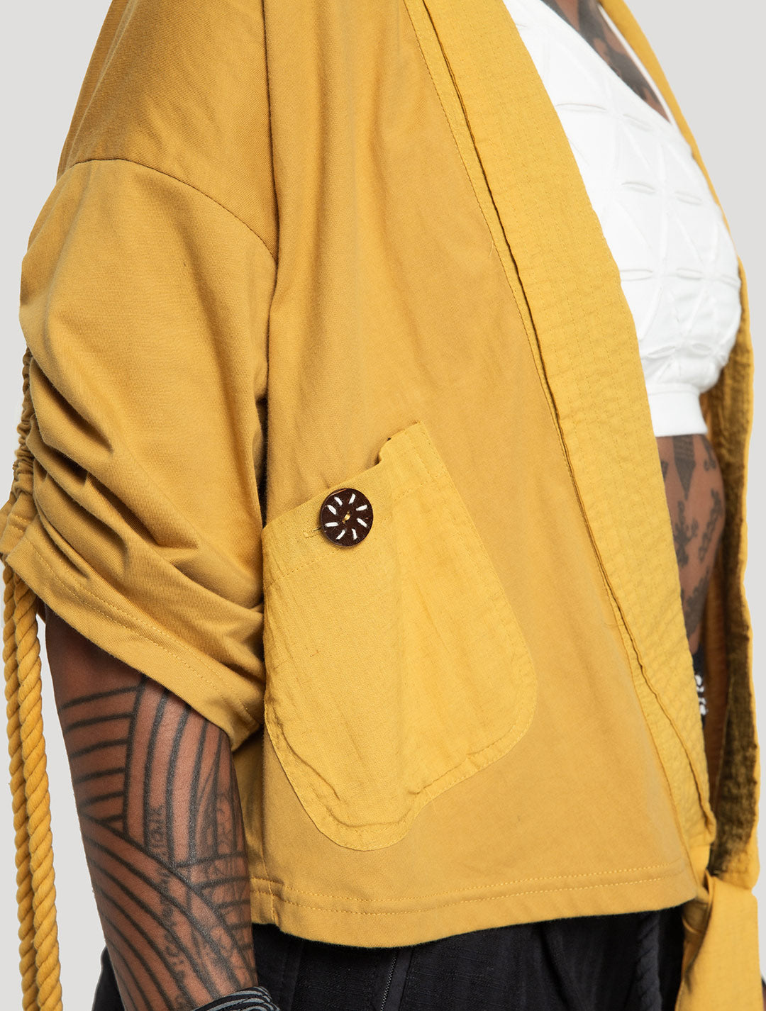 Saffron Organic Cotton & Linen 'Medusa' Kimono - Psylo Fashion