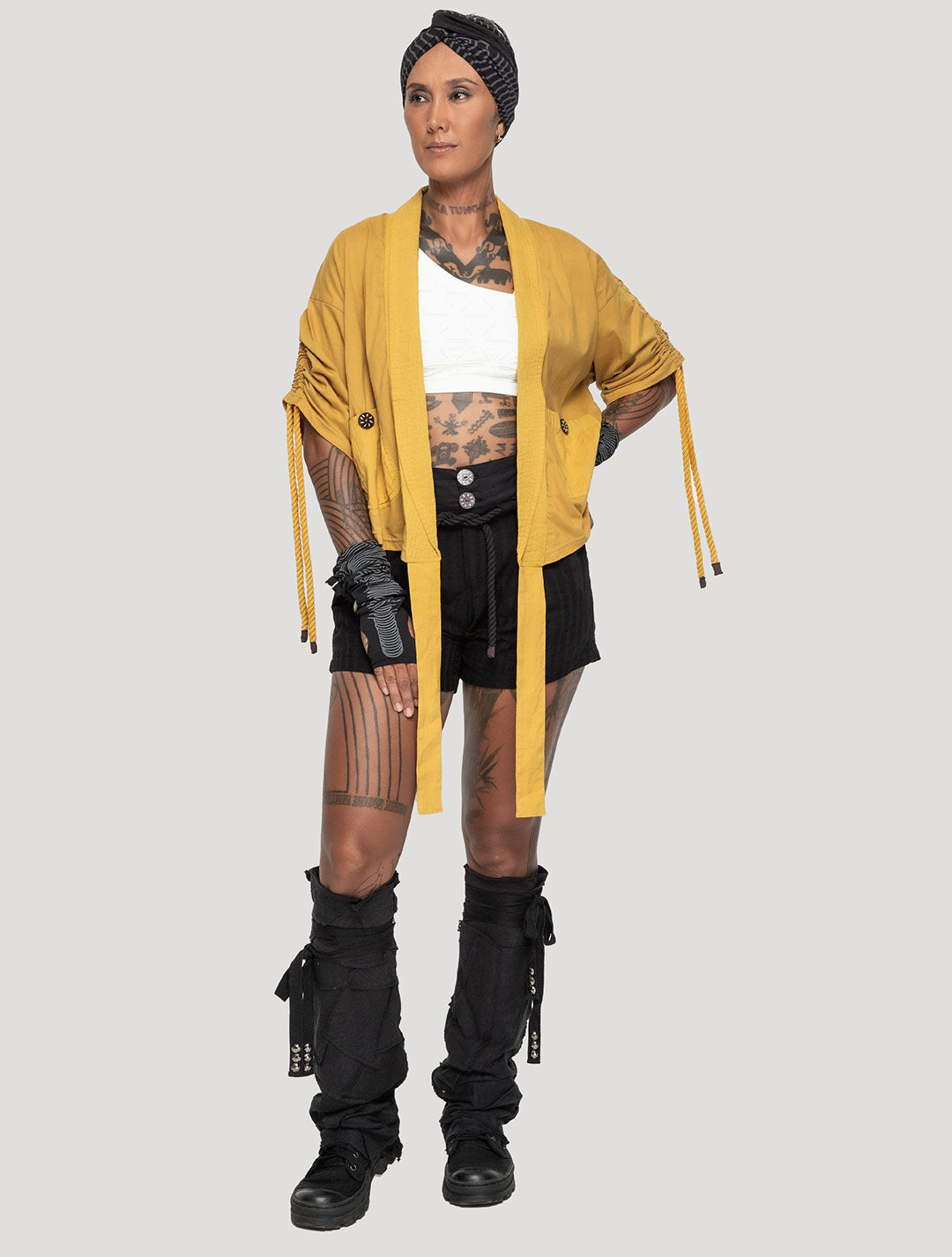 Saffron Organic Cotton & Linen 'Medusa' Kimono - Psylo Fashion