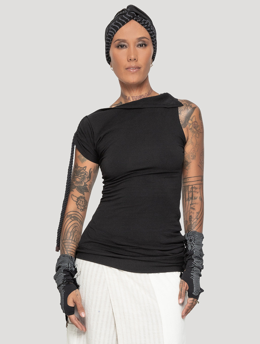 Black Medusa Tie Top - Psylo Fashion