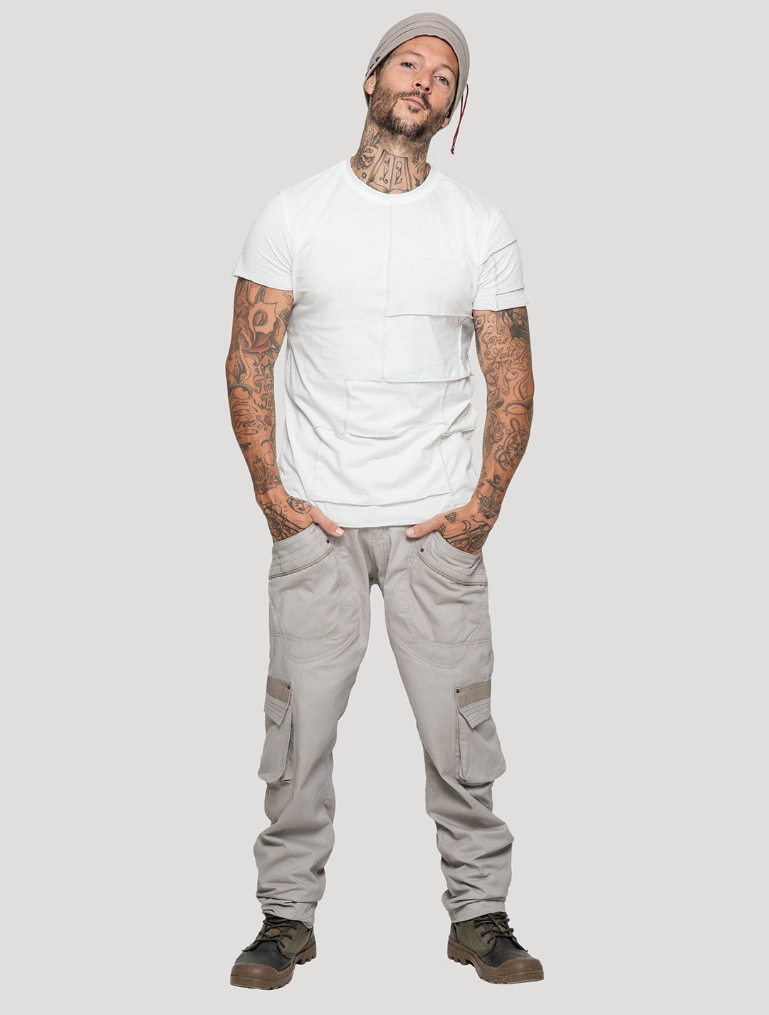 Off White Patchwork Short Sleeves Tee by Psylo Fashion
