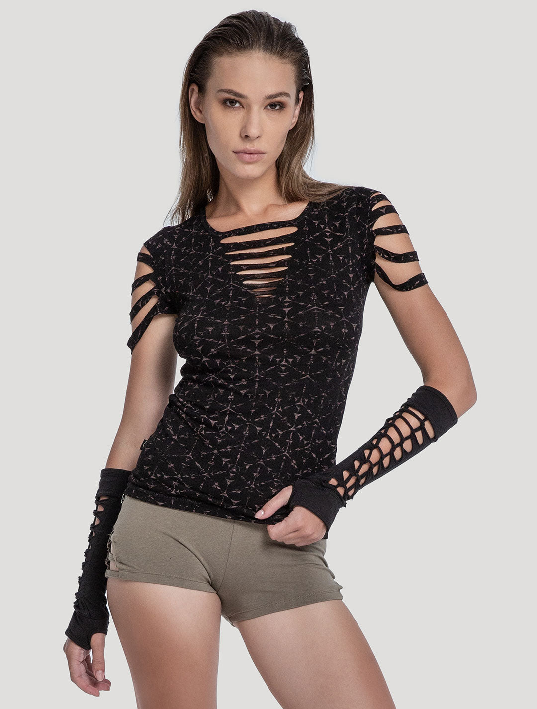 'Polygon' Braided & Printed Organic Cotton Lycra Top - Psylo Fashion