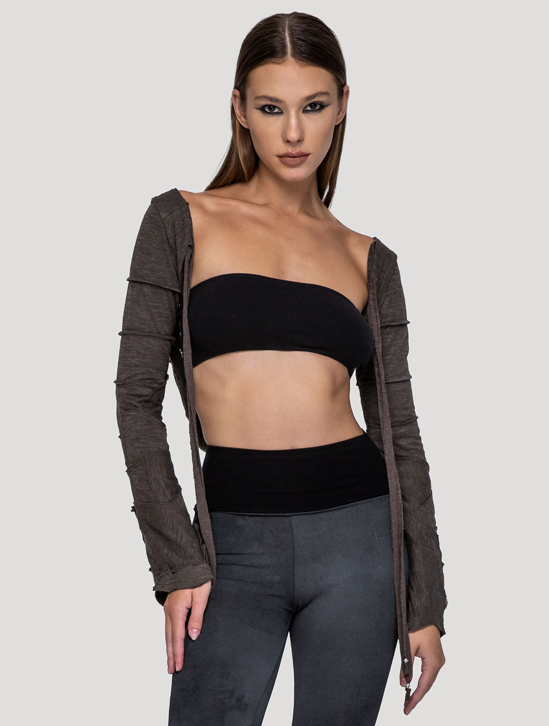 Pecoa Sleeves Rmx Hooded Shrug - Psylo Fashion