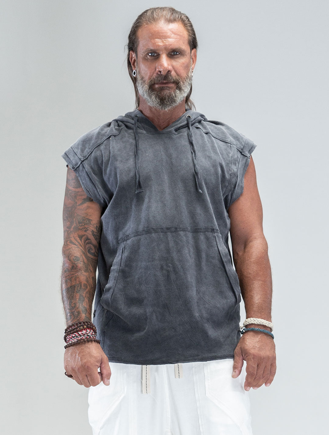 100% Cotton 'Rhino' Sleeveless Baggy Hoodie Sweatshirt – Psylo Fashion