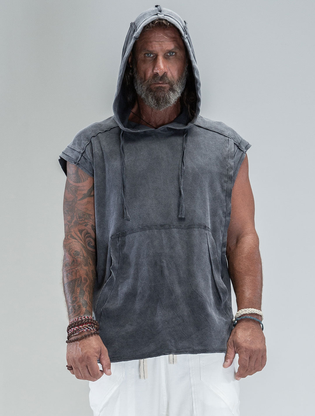 100% Cotton 'Rhino' Sleeveless Baggy Hoodie Sweatshirt – Psylo Fashion