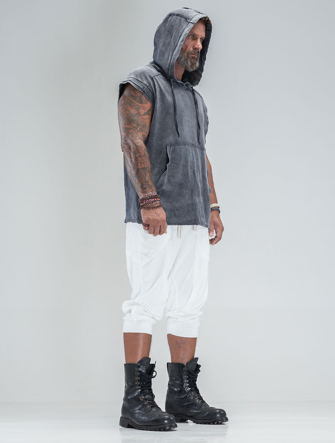 100% Cotton 'Rhino' Sleeveless Baggy Hoodie Sweatshirt – Psylo Fashion