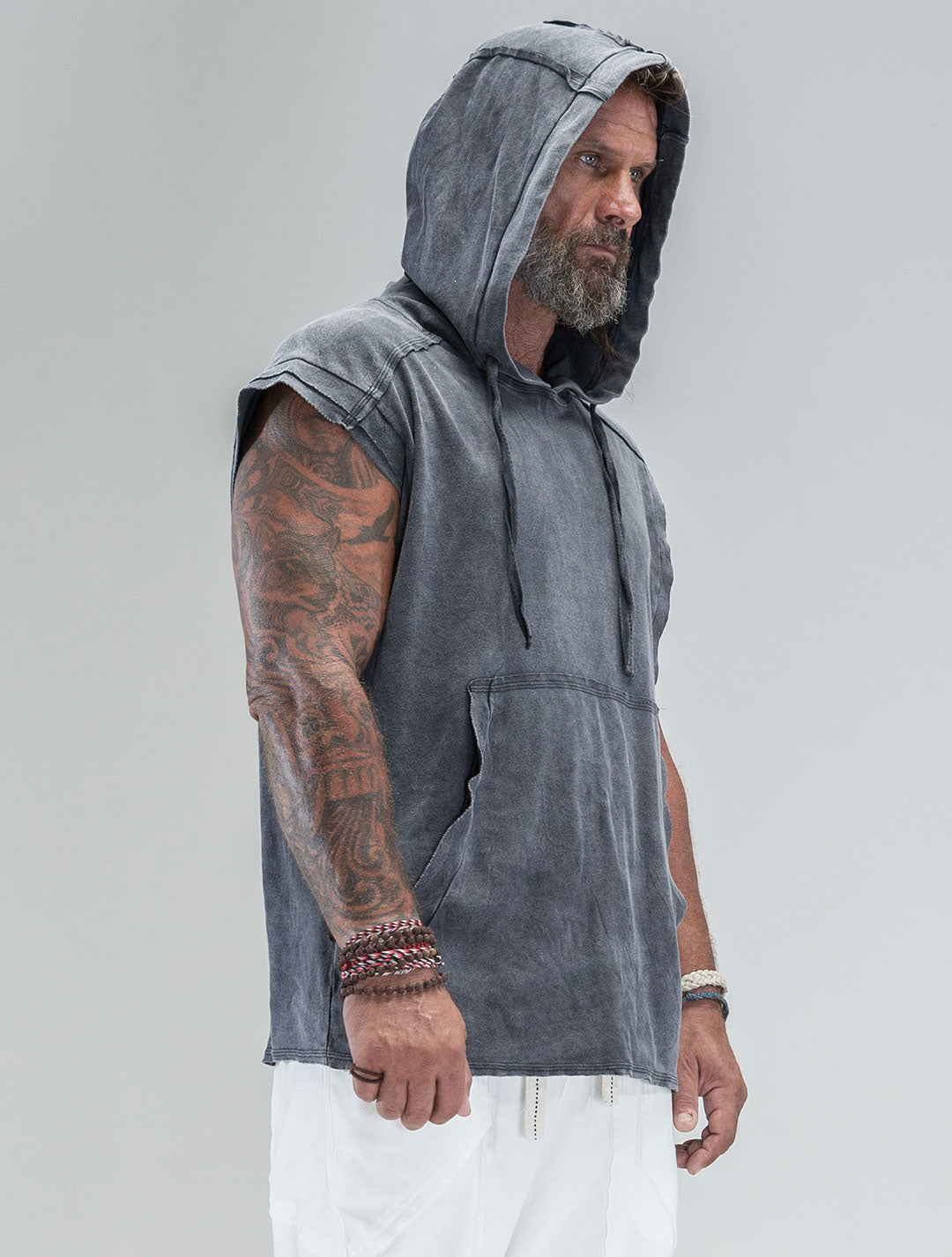 100% Cotton 'Rhino' Sleeveless Baggy Hoodie Sweatshirt – Psylo Fashion