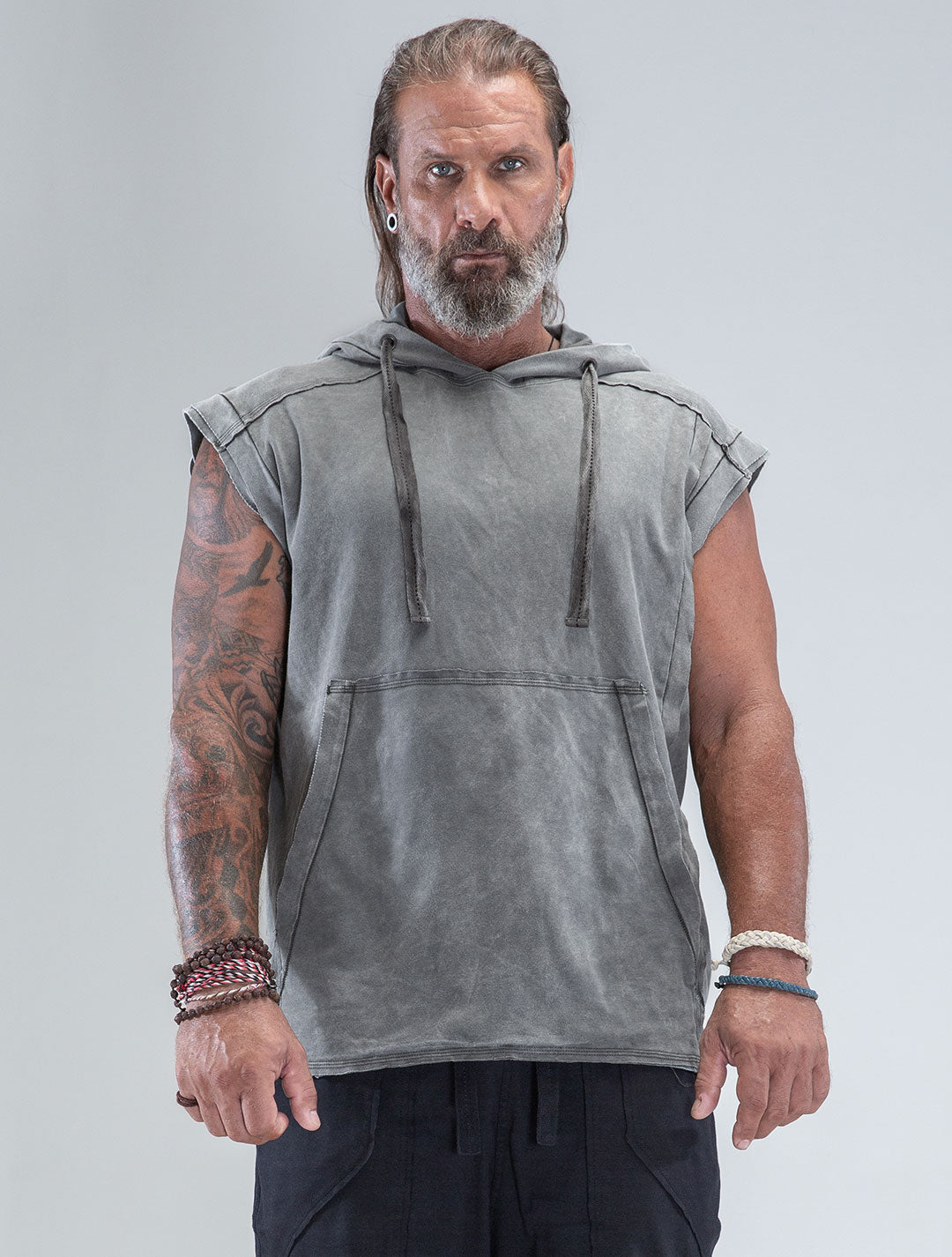 100% Cotton 'Rhino' Sleeveless Baggy Hoodie Sweatshirt – Psylo Fashion