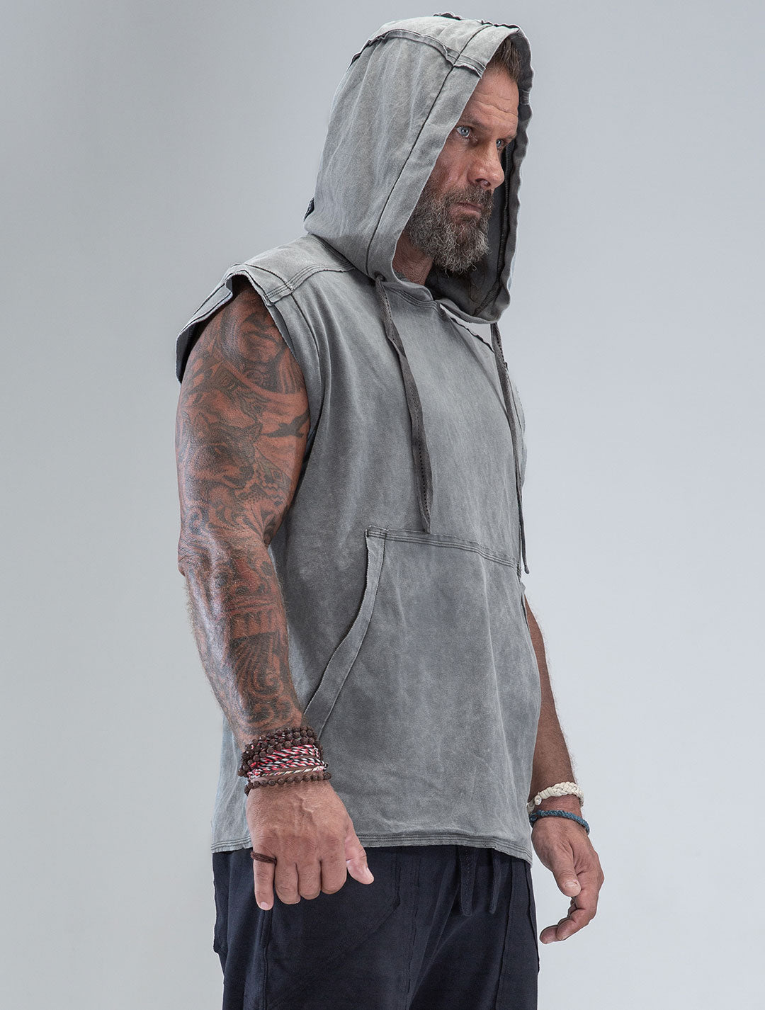 100% Cotton 'Rhino' Sleeveless Baggy Hoodie Sweatshirt – Psylo Fashion