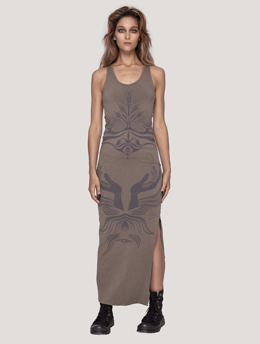 'Shaman' Organic Cotton Lycra Maxi Dress - Psylo Fashion