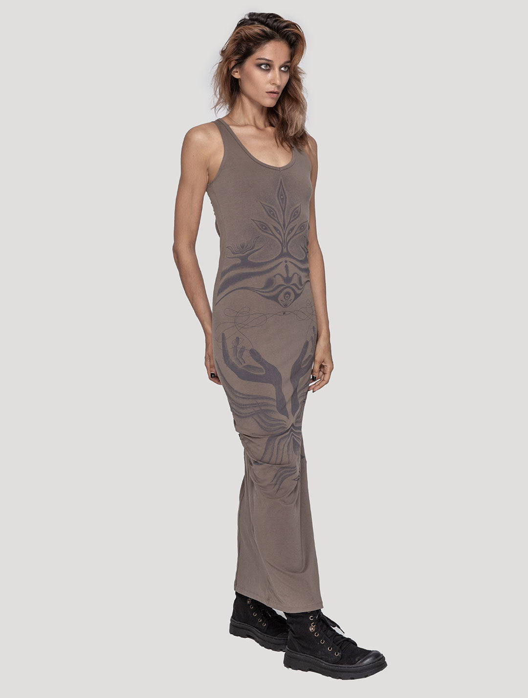 'Shaman' Organic Cotton Lycra Maxi Dress - Psylo Fashion