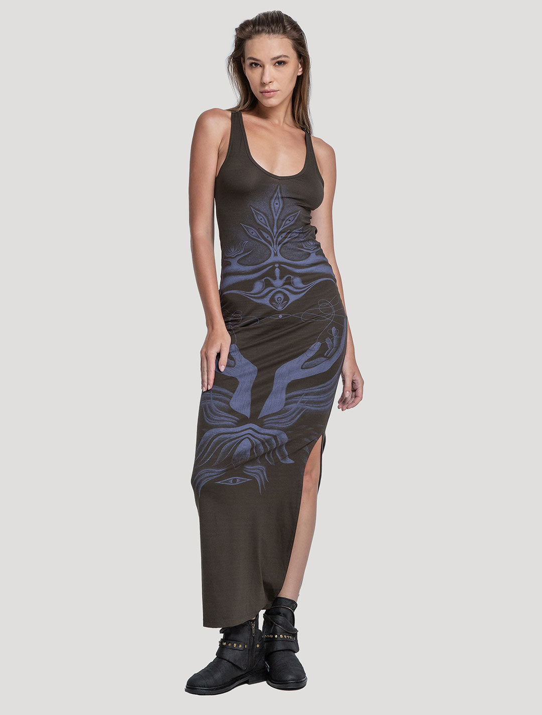 'Shaman' Organic Cotton Lycra Maxi Dress - Psylo Fashion