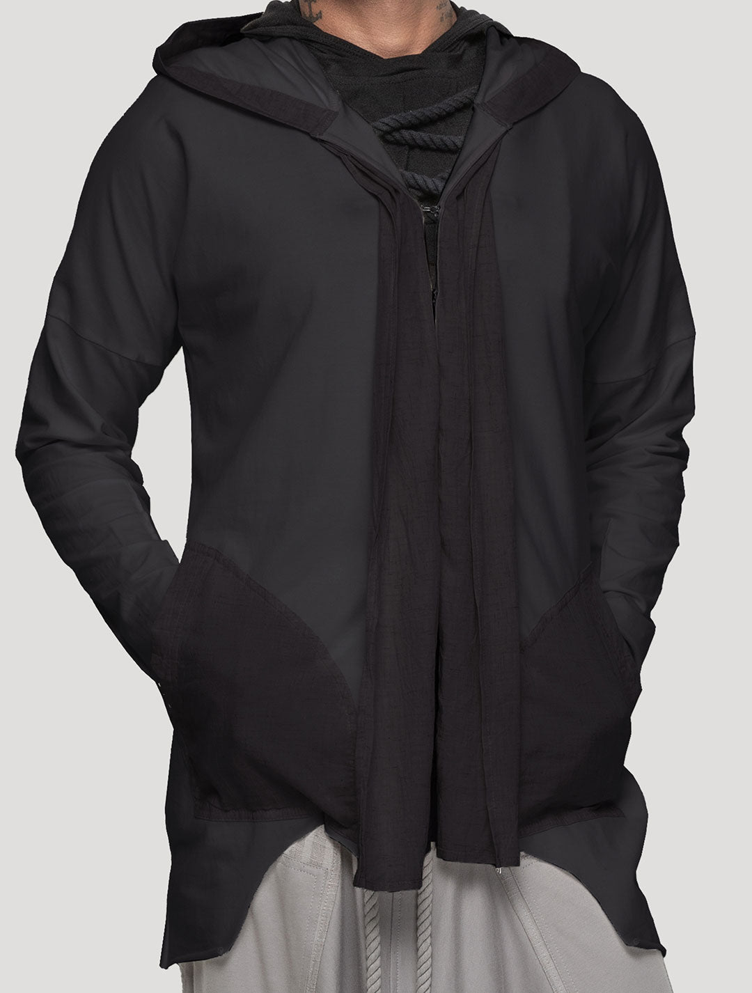 Black 'Shaolin' Hoodie | Light Hooded Cardigan by Psylo Fashion