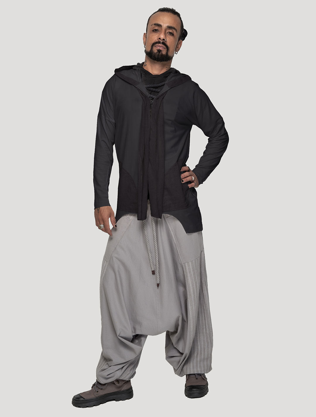 Black 'Shaolin' Hoodie | Light Hooded Cardigan by Psylo Fashion