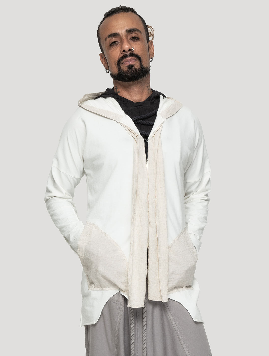 Natural 'Shaolin' Hoodie | Light Hooded Cardigan by Psylo Fashion