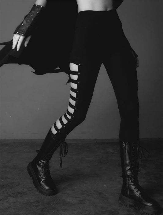 Black Slashed High-Waist Leggings - Psylo Fashion