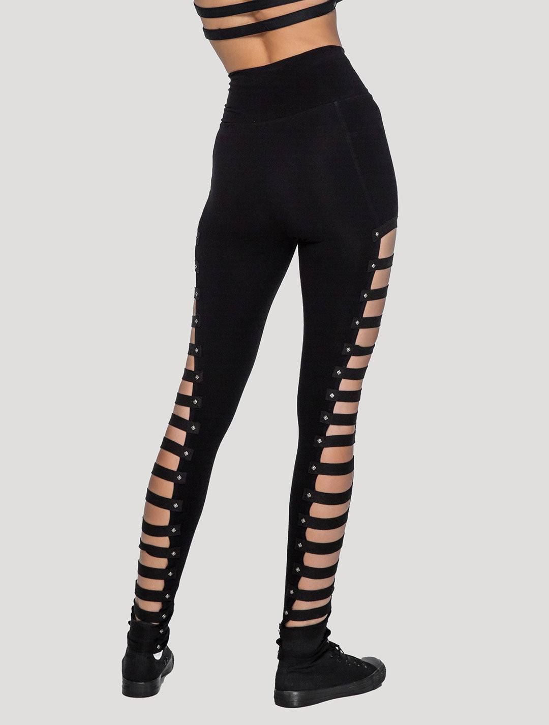 Black Slashed High-Waist Leggings - Psylo Fashion