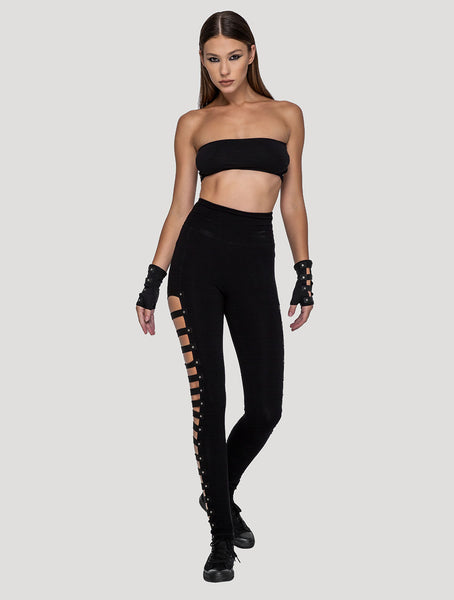 Black Slashed High-Waist Leggings - Psylo Fashion