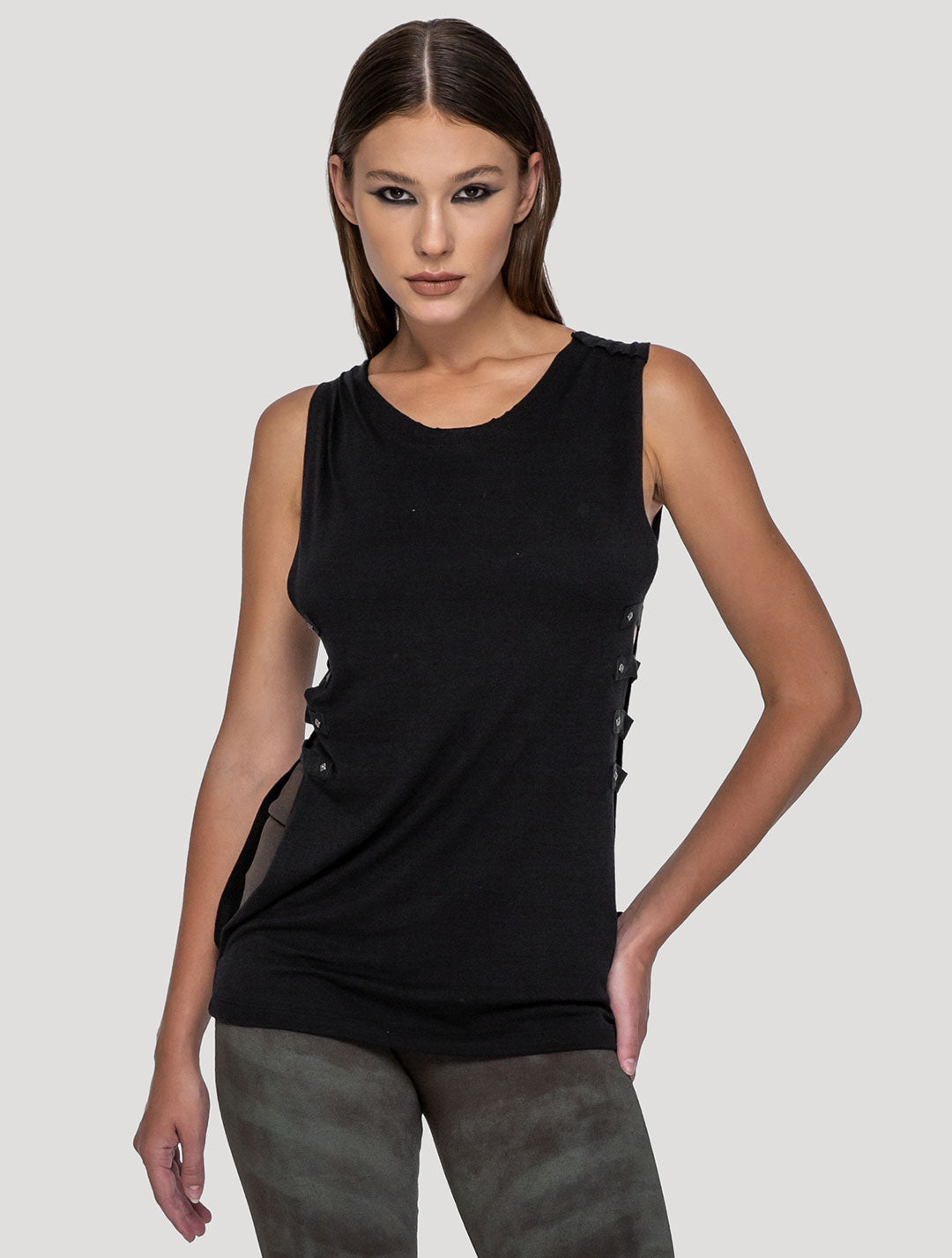 Black Slashed Open Sides Hybrid 100% Organic Cotton Top - Psylo Fashion